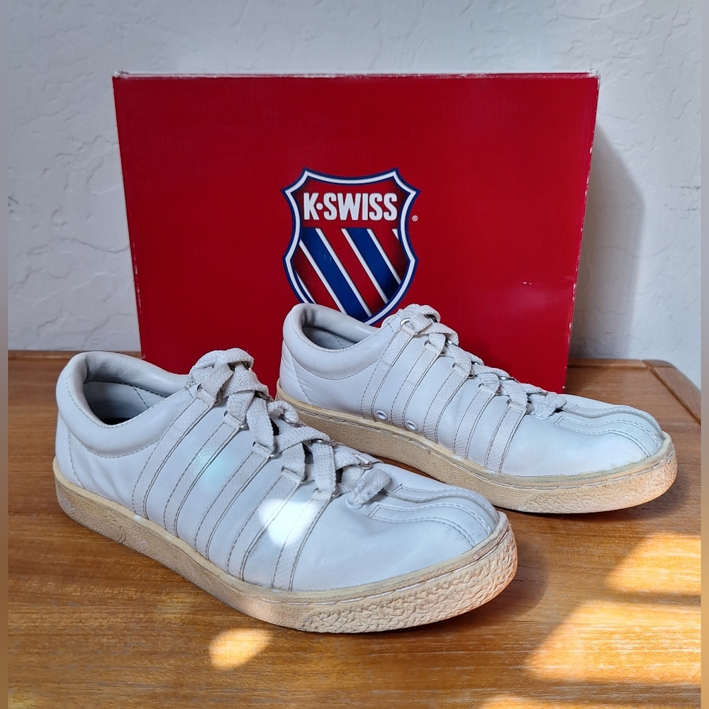 Vintage K Swiss Leather Sneakers White Tennis Retro Sport Size 6.5 Womens Unisex